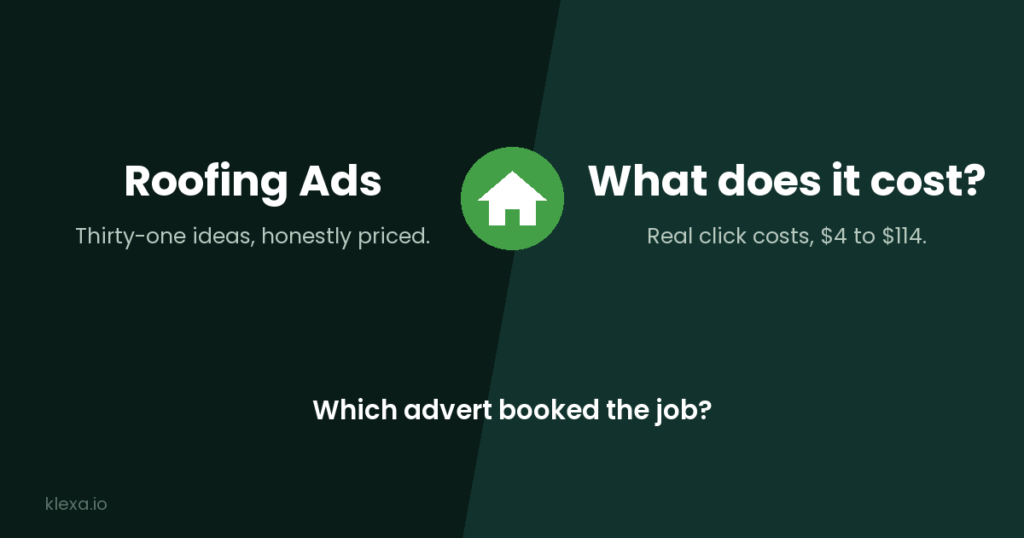 Thirty-one roofing advertising ideas with real 2026 Google Ads click costs