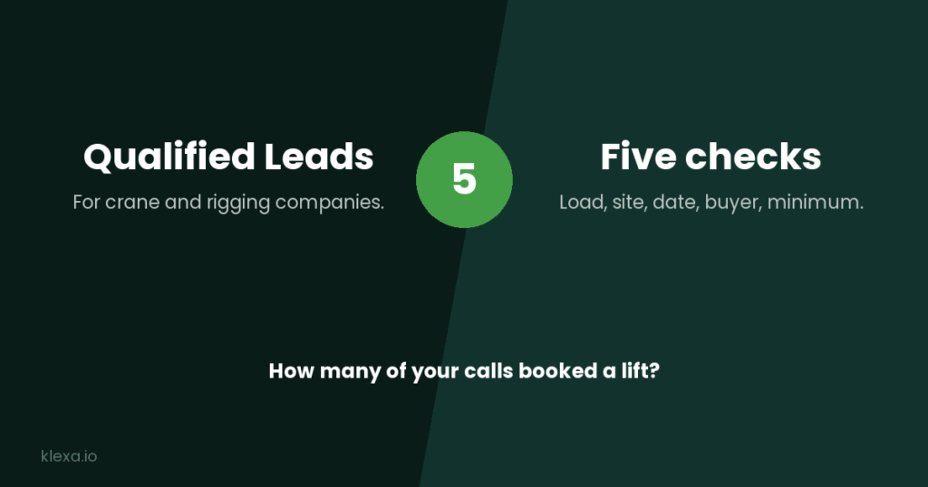Qualified leads for crane and rigging companies: the five checks that separate a booked lift from a phone call